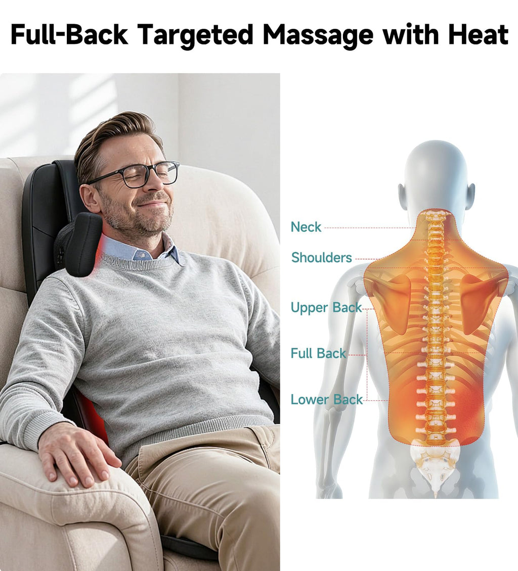 Black Shiatsu Back Massager Chair Pad with 4-Zone Heat M207977