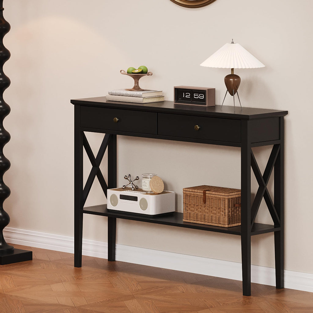 39" Entryway Table with Drawers and Storage Shelf W115