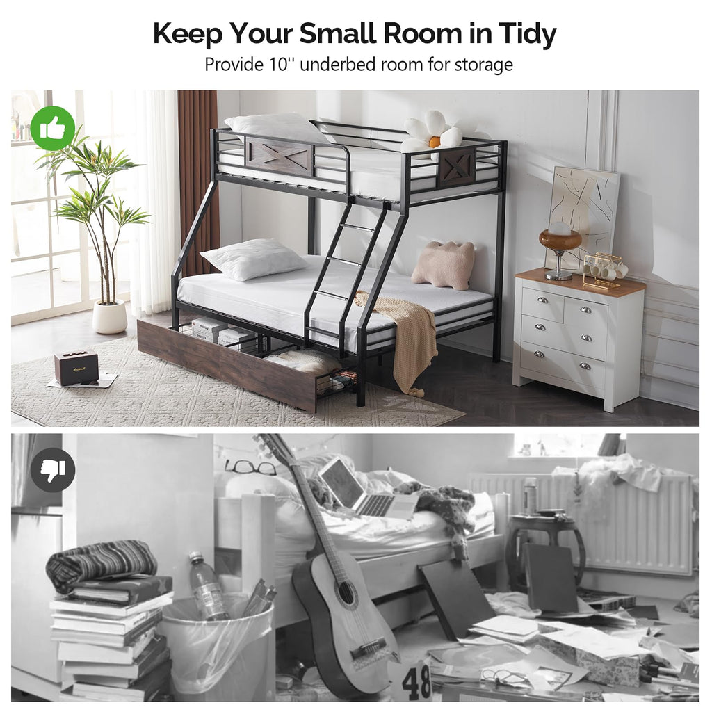 Twin Over Full Metal Bunk Bed with 2 Storage Drawers L69043