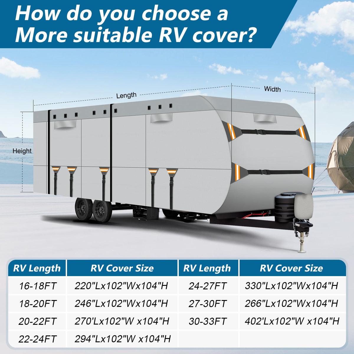 22-24 ft 500D Oxford Waterproof Travel Trailer Cover M36607