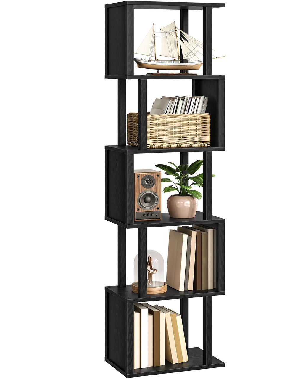 Black 5-Tier Bookshelf with Anti-Tip Kit V859