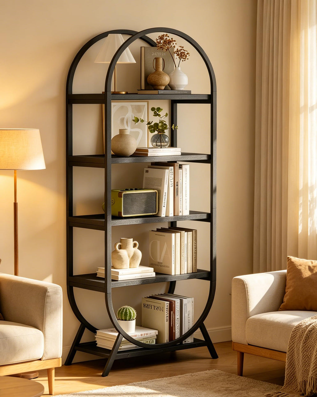 Black 5 Tier Arched Bookshelf S614762