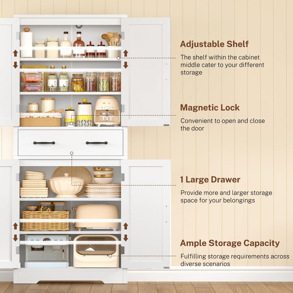 White Storage Cabinet with 2 Adjustable Shelves and Drawer U18239