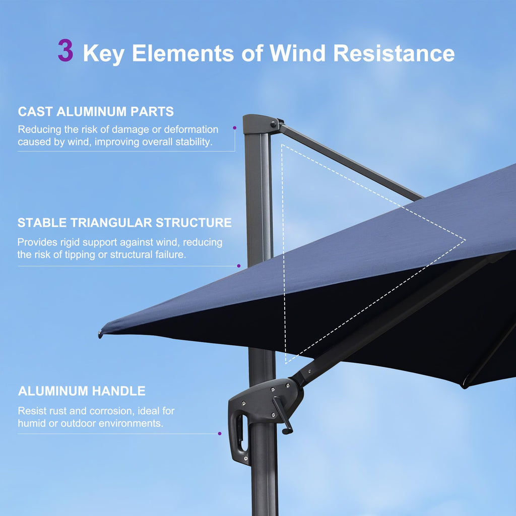 10FT Double Top Navy Blue Cantilever Umbrella K6063