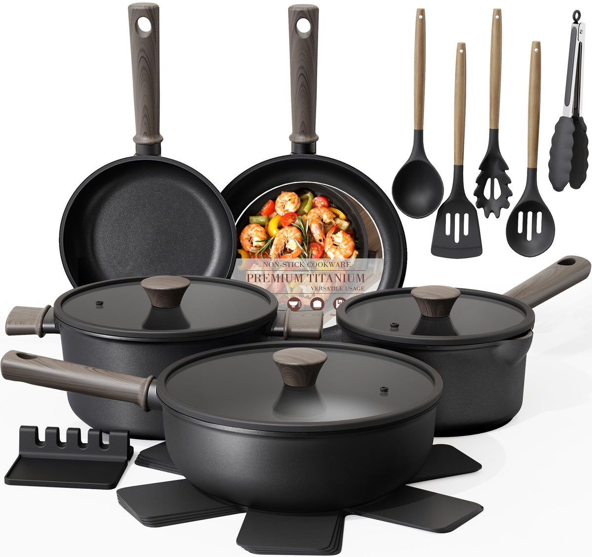 19 Pcs Non Stick Black Titanium Cookware Set A510105