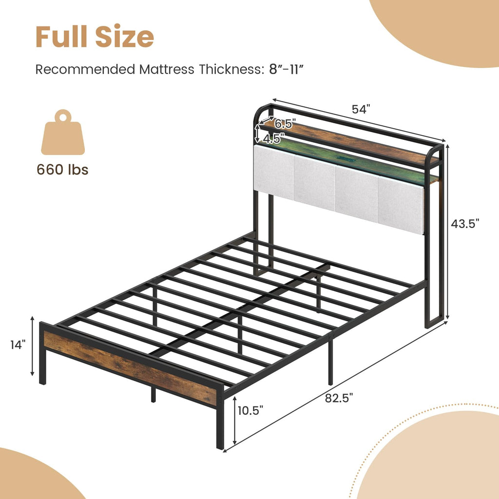 Full Size Metal Platform Bed with Storage Headboard S22307