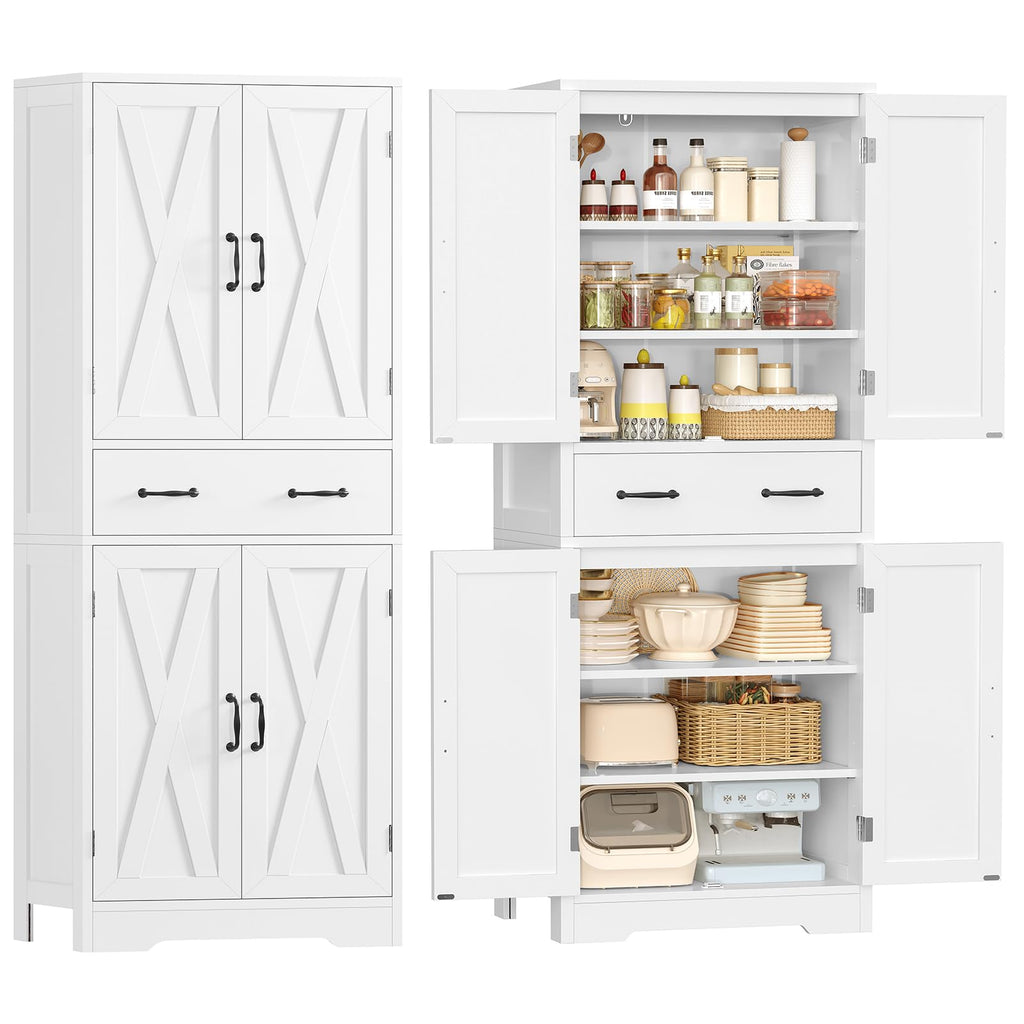 White Storage Cabinet with 2 Adjustable Shelves and Drawer U18239