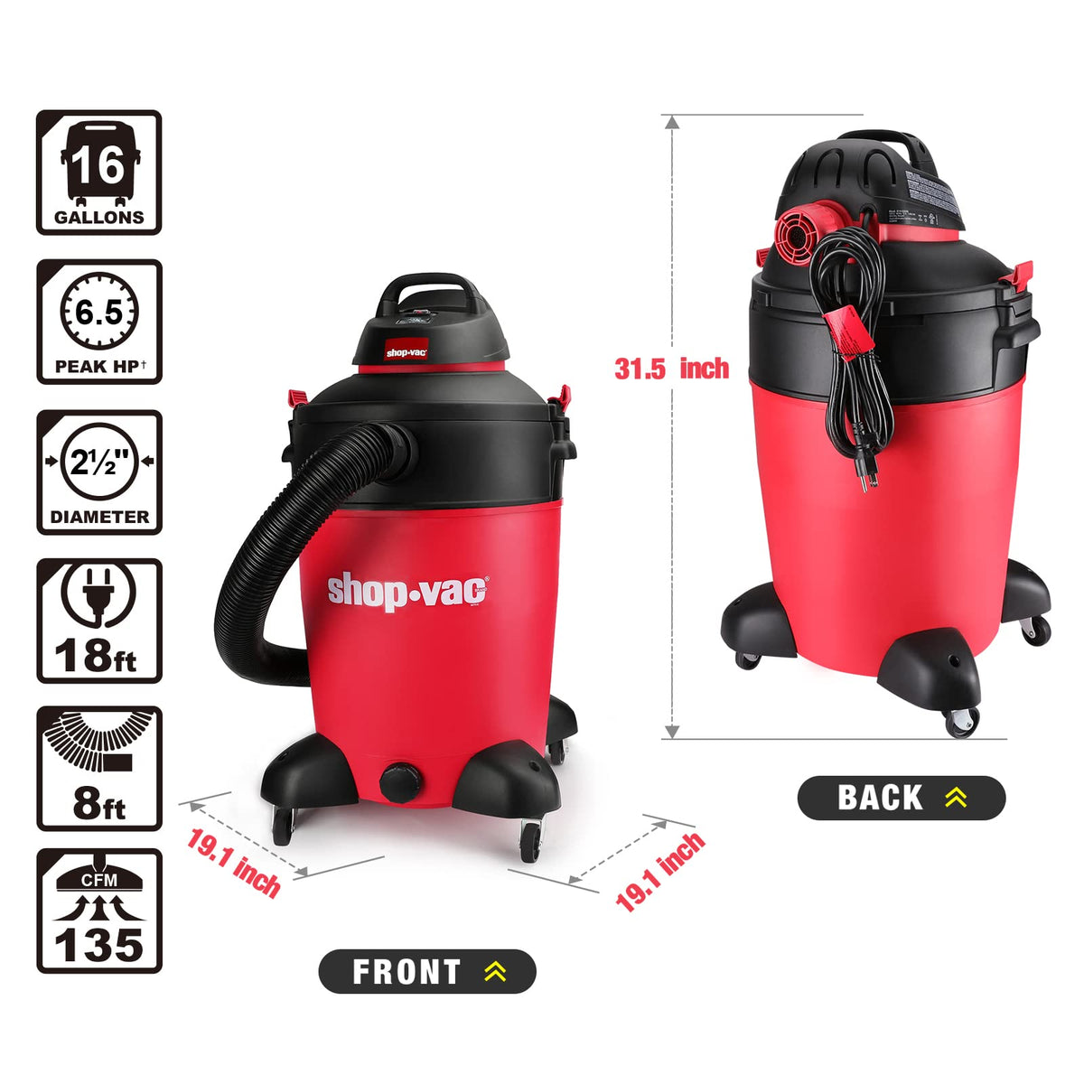 16 Gallon 6.5 Peak HP Wet/Dry Vacuum D327