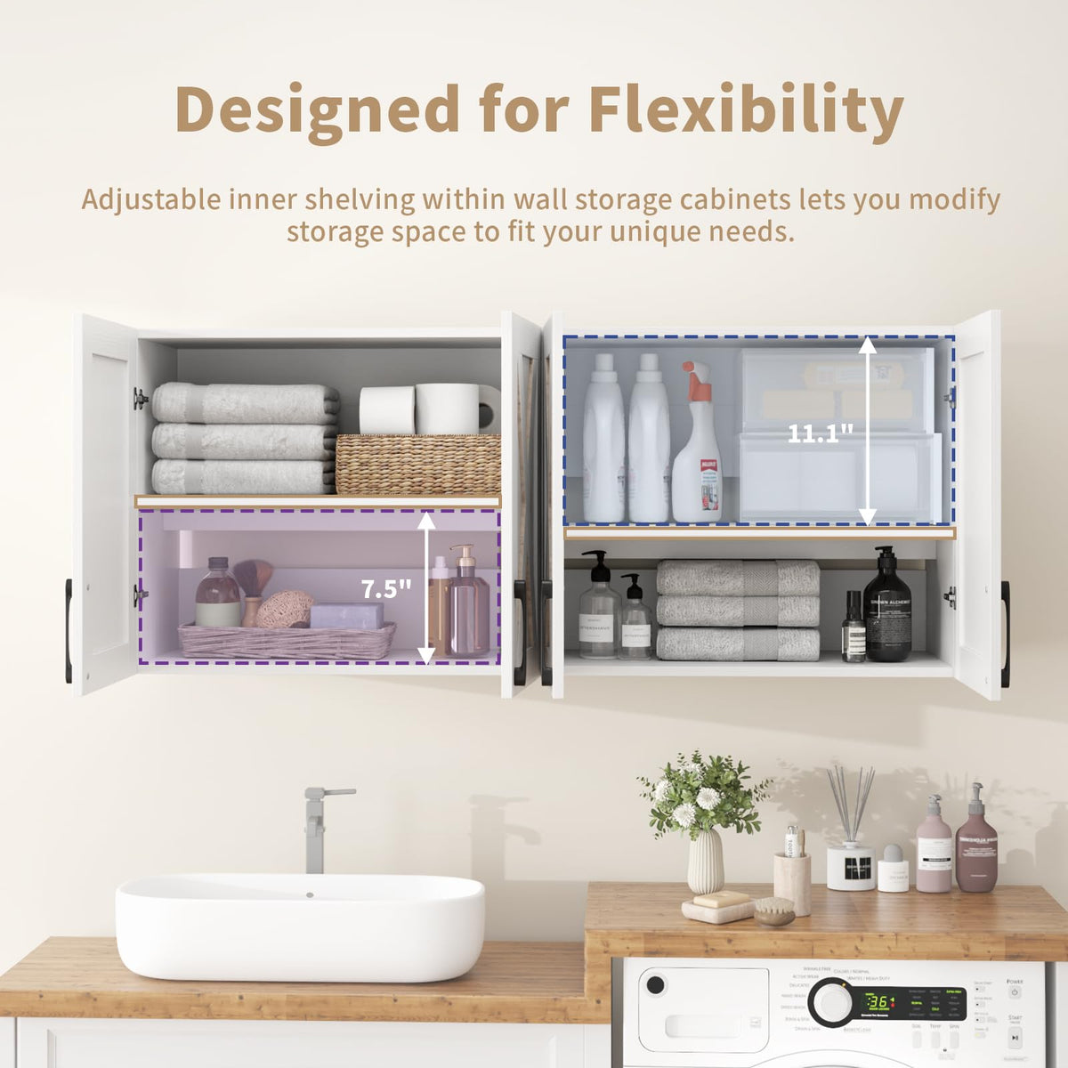 White Wall Mounted Storage Cabinet with 4 Barn Doors R99139