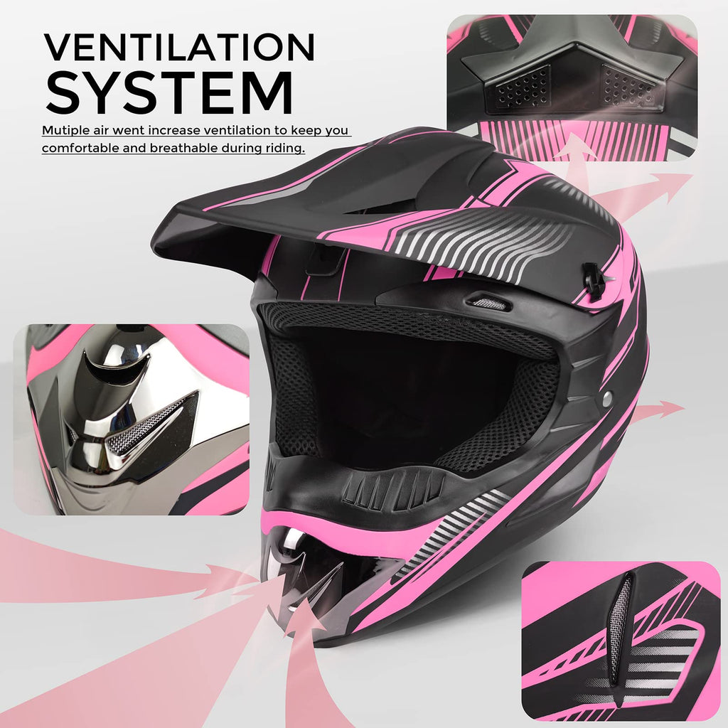 Pink XL DOT Approved Full Face Motocross Helmet V535