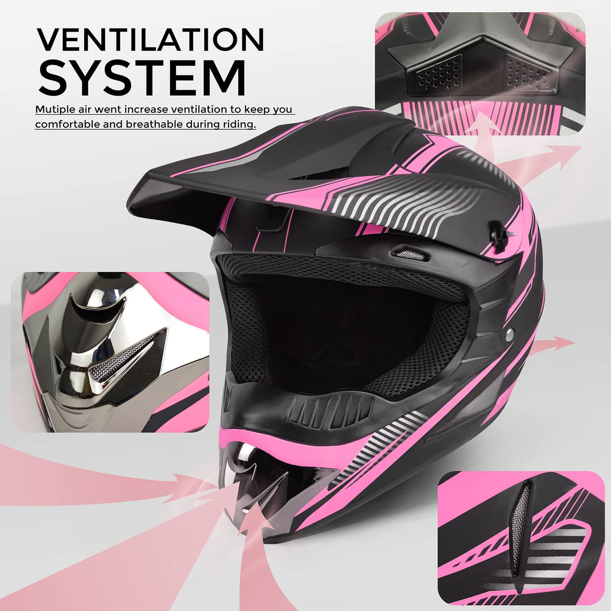 Pink XL DOT Approved Full Face Motocross Helmet V535