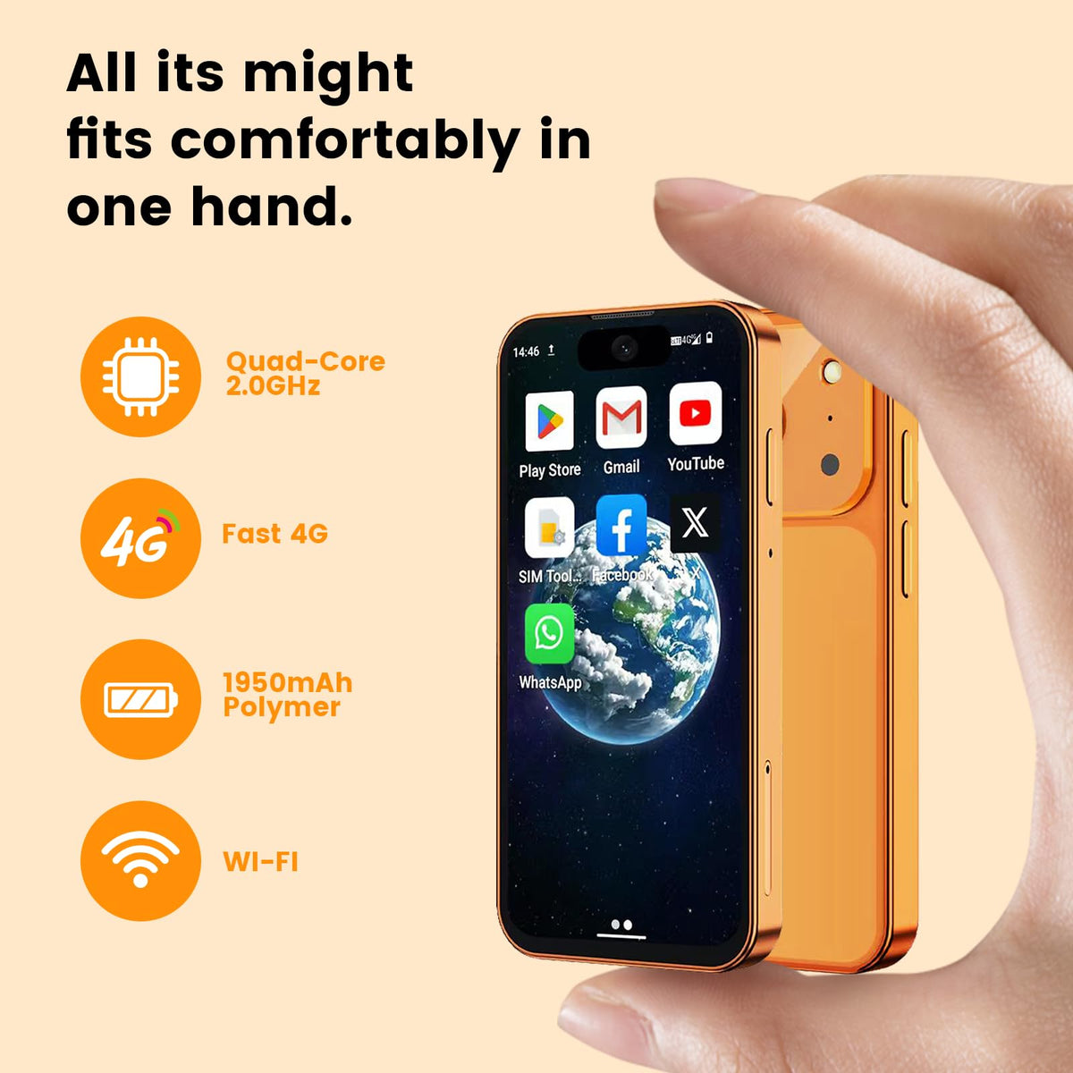 4G Unlocked Mini Smartphone 3GB+32GB 3.88" HD Touch Screen Android 12 Dual SIM Black U89356