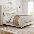 Queen Upholstered Bed Frame with Wingback T7327