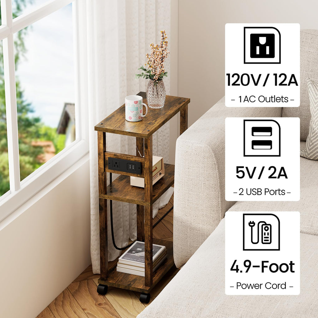 Small Narrow Side Table with Charging Station I251