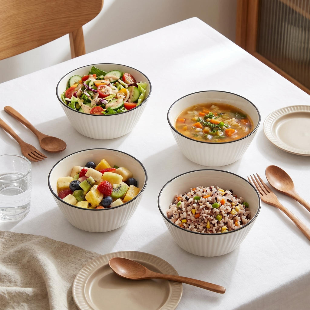 White Ceramic Serving Bowls Set of 4 R3915