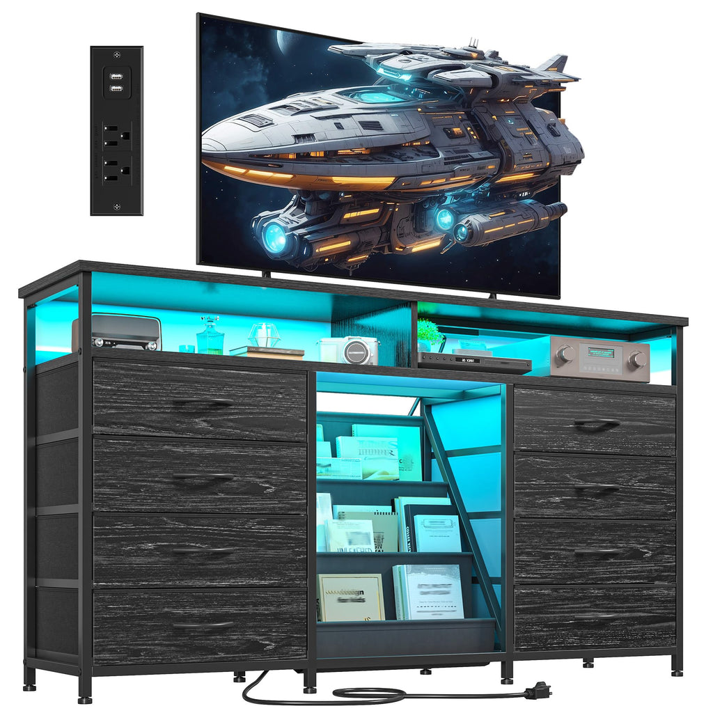 55" W LED Dresser with 8 Drawers & Power Outlet T90646