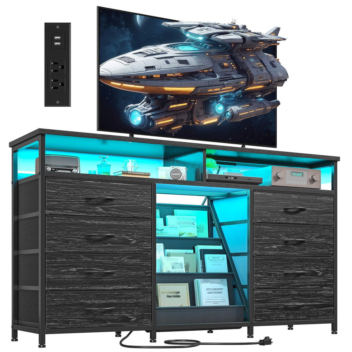 55" W LED Dresser with 8 Drawers & Power Outlet T90646