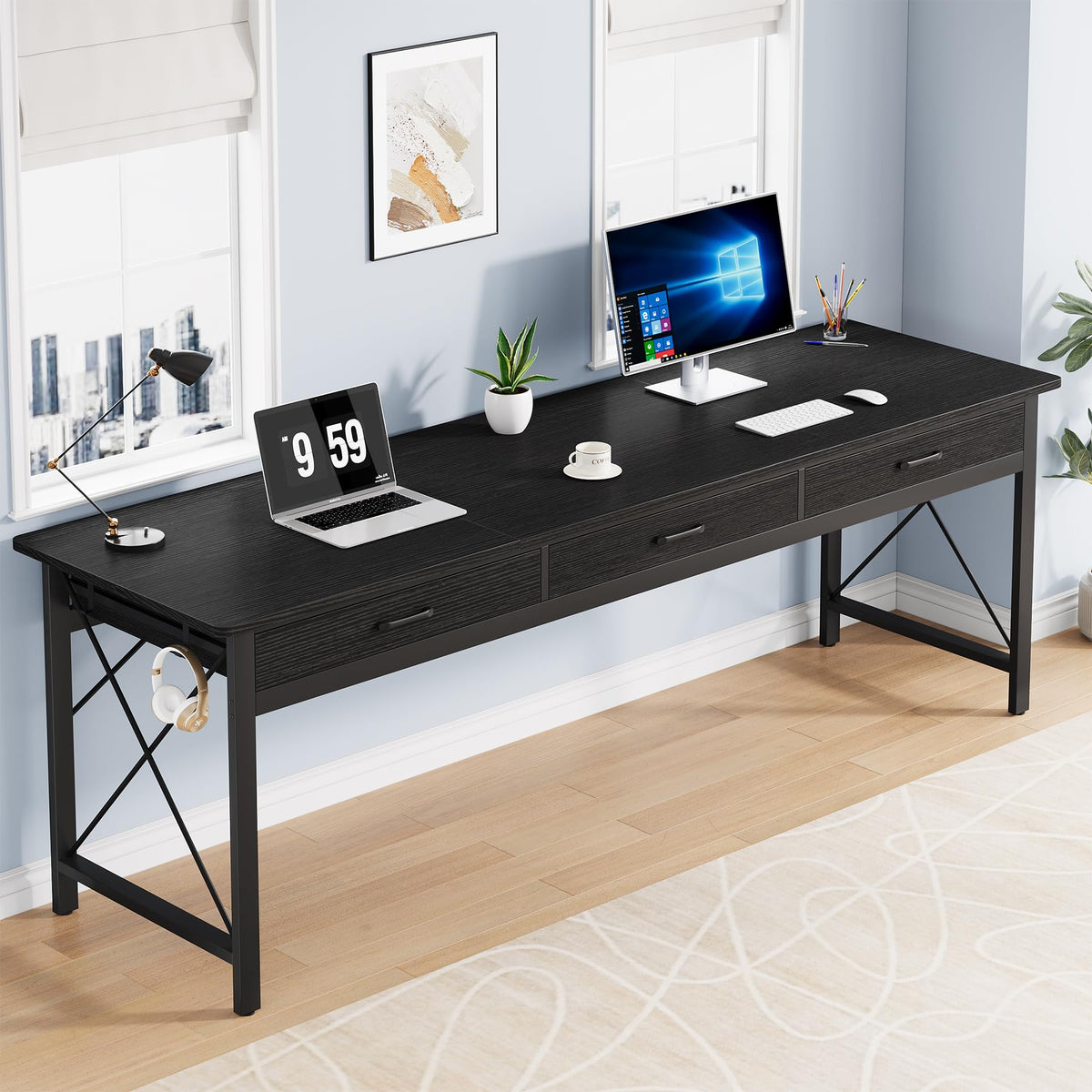 78.7 inch Black Computer Desk with 3 Drawers Z448