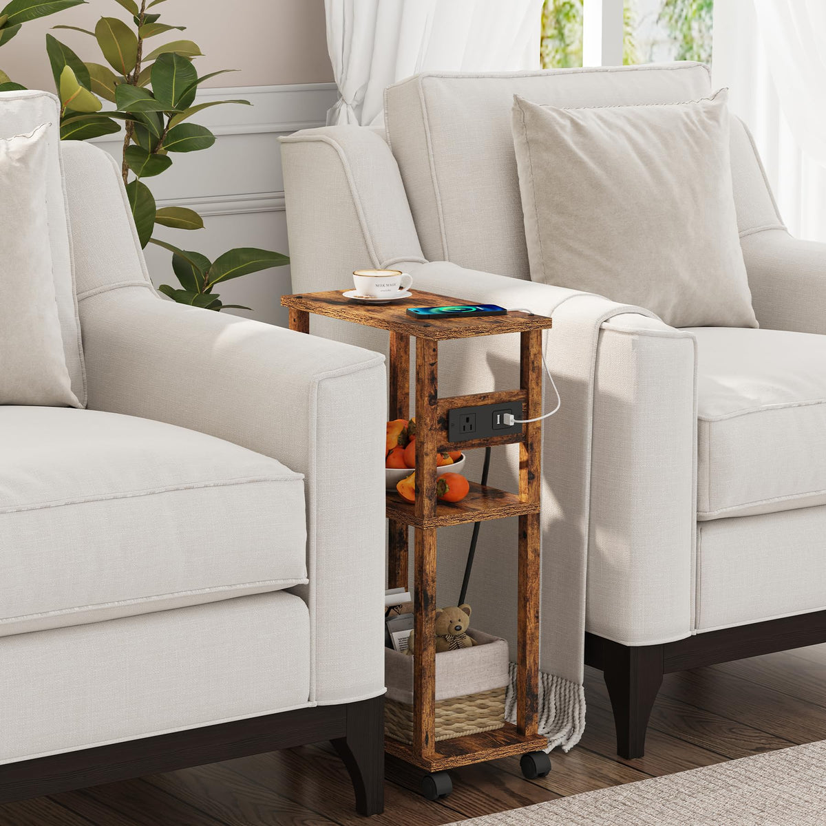 Small Narrow Side Table with Charging Station I251