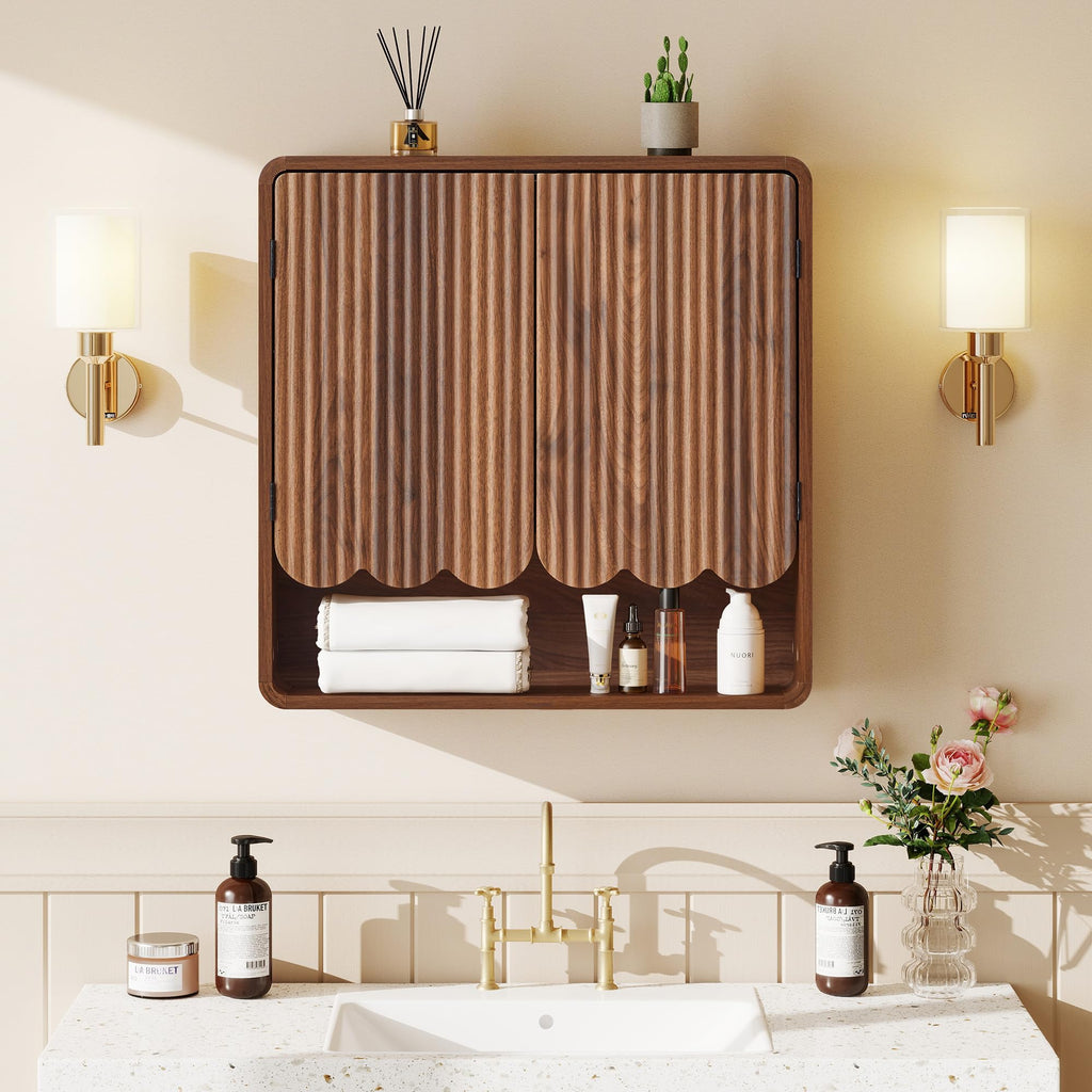 Walnut Fluted Bathroom Wall Cabinet D802313