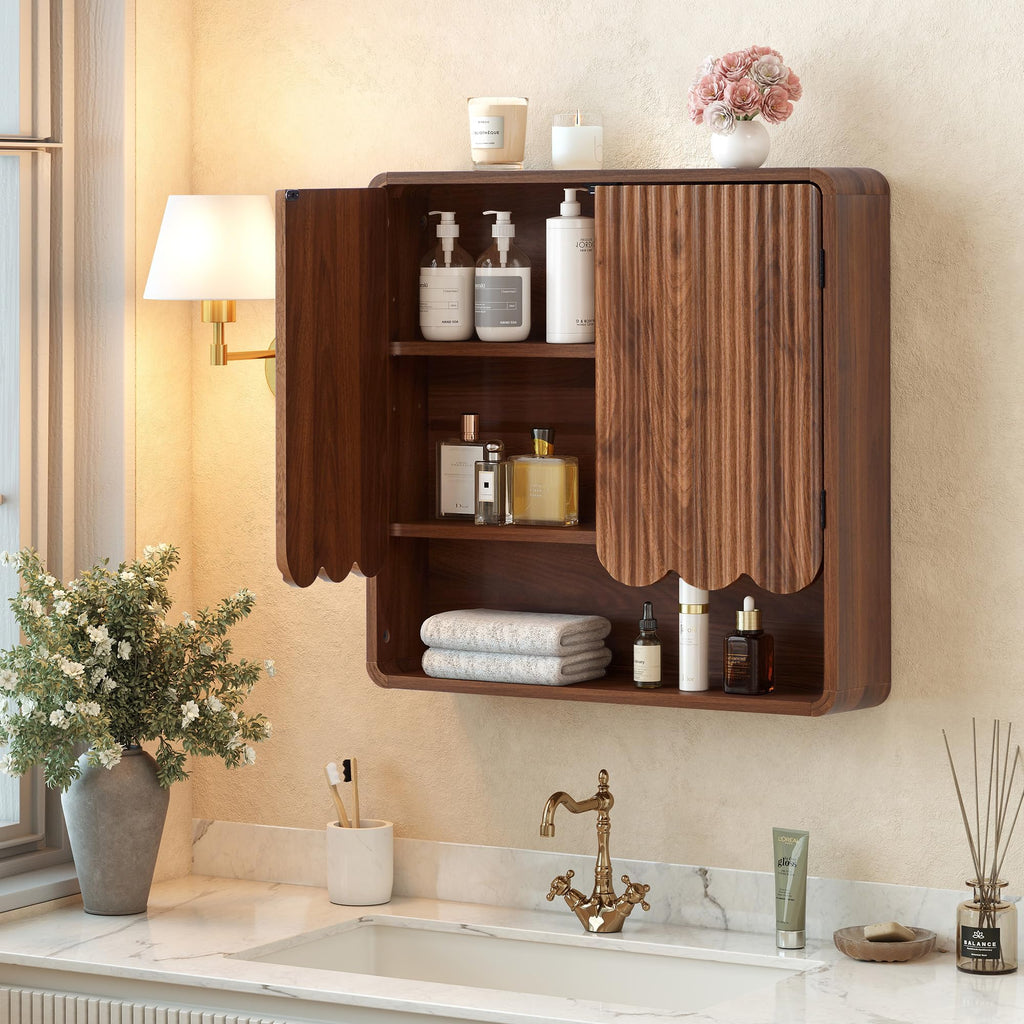 Walnut Fluted Bathroom Wall Cabinet D802313