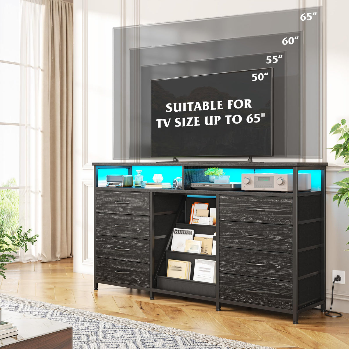 55" W LED Dresser with 8 Drawers & Power Outlet T90646