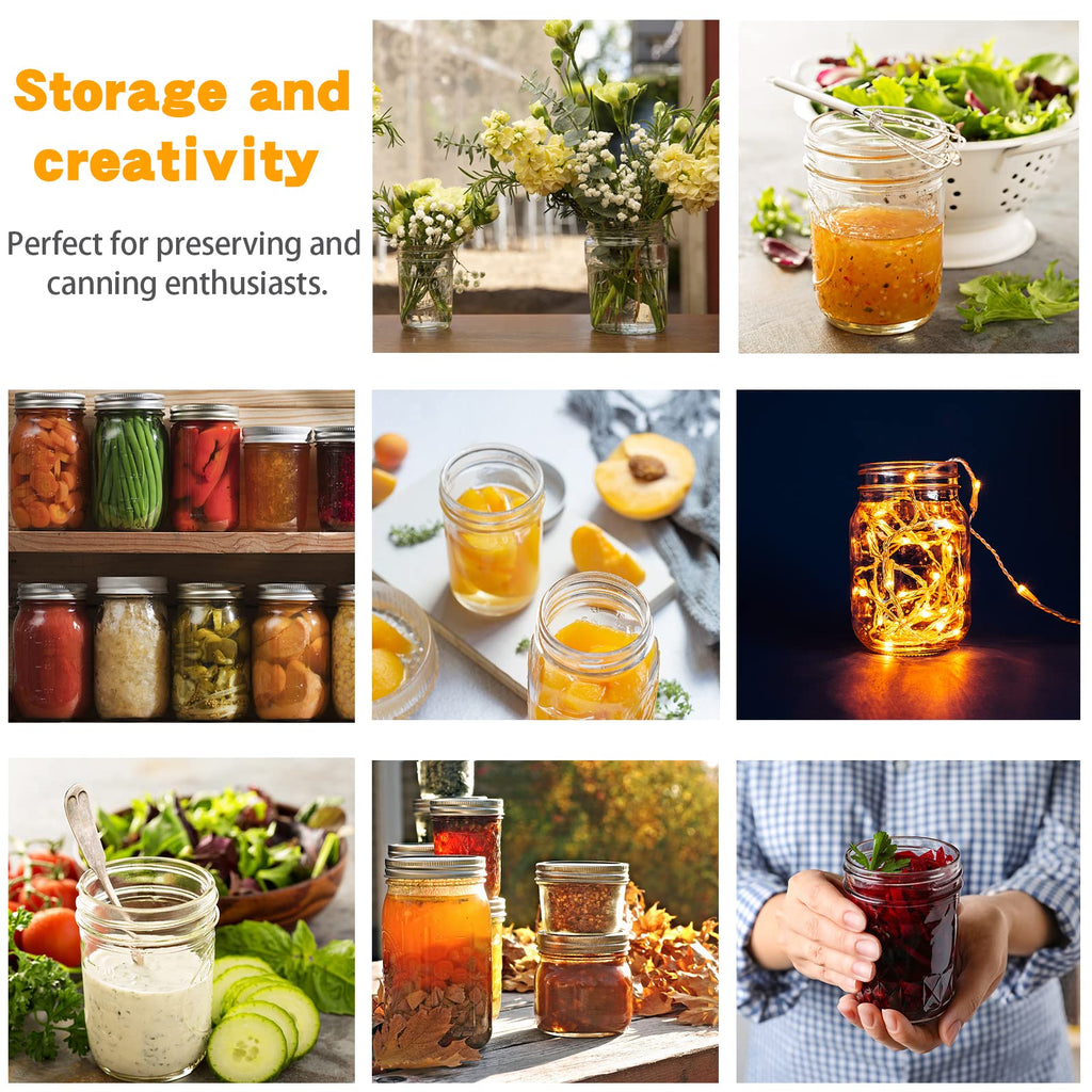 16 oz 6 Pack Wide Mouth Glass Mason Jars with Airtight Lids J416766