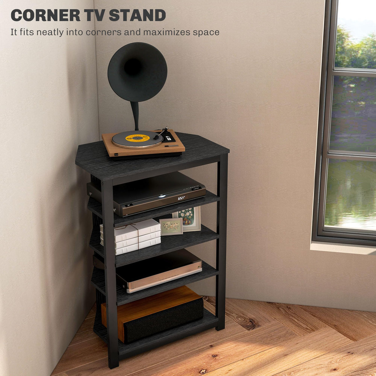 Black 4-Tier Media Stand H4271