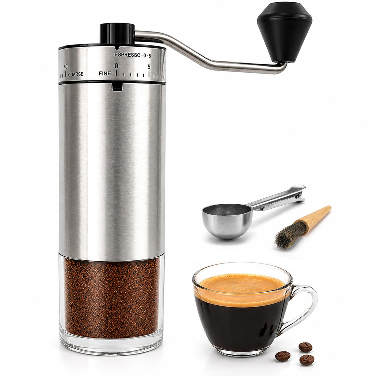 Manual Coffee Grinder with 40 Adjustable Settings, Ceramic Conical Burr, 30g Capacity V51636
