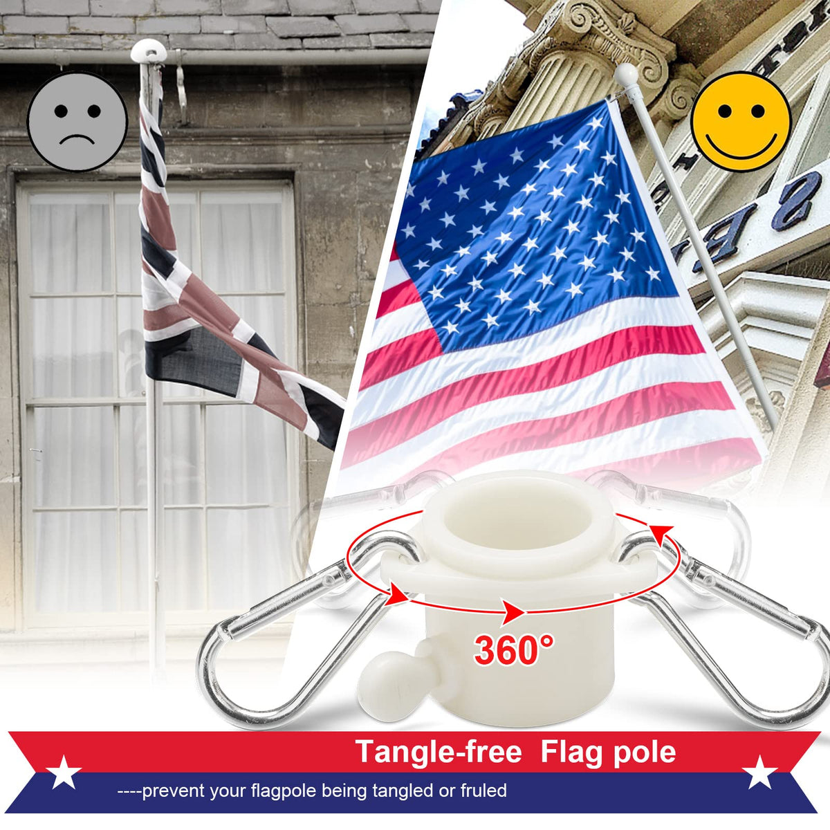 5ft Tangle Free Metal House Flag Pole with 3x5 Embroidered US Flag S54506
