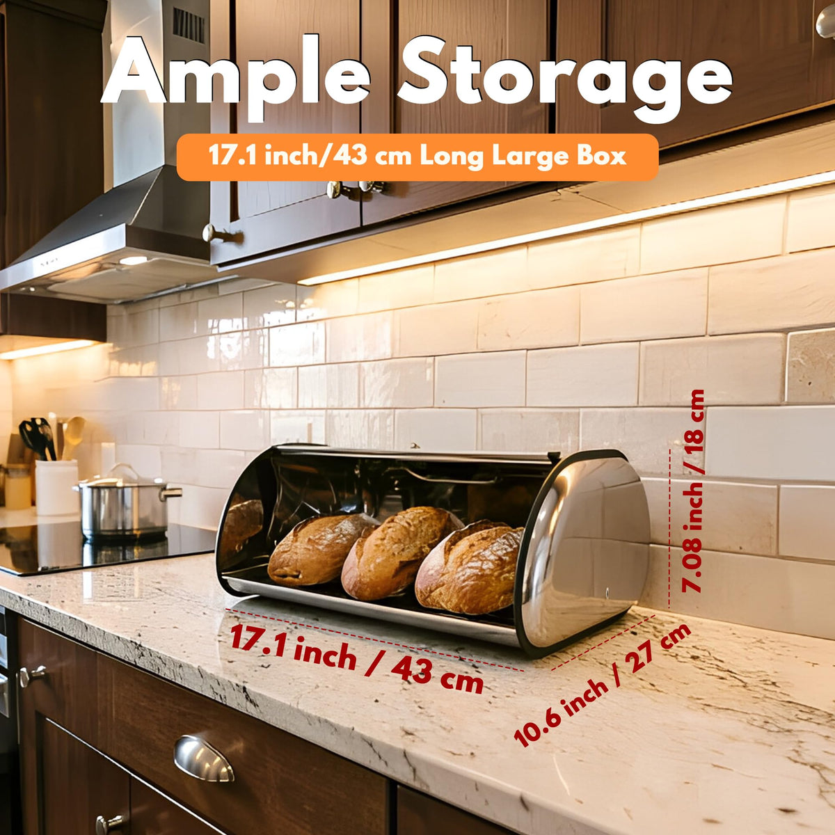 Large Stainless Steel Bread Box with Window & Air Vents I654554