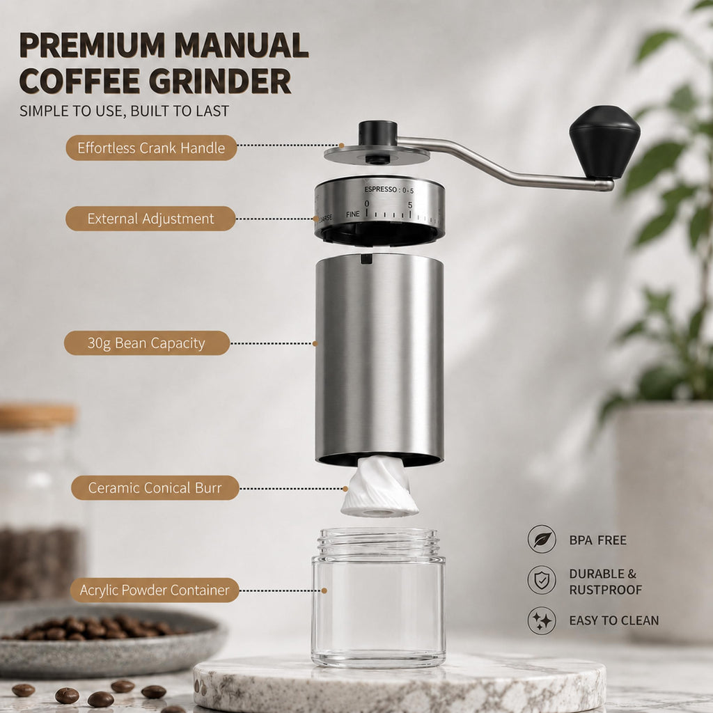 Manual Coffee Grinder with 40 Adjustable Settings, Ceramic Conical Burr, 30g Capacity V51636