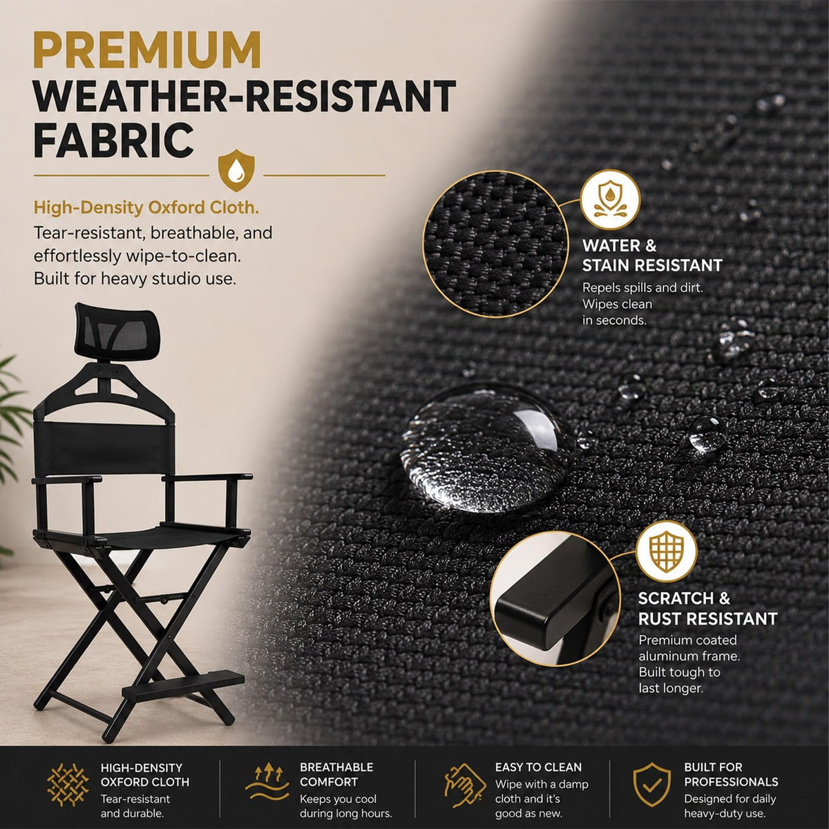 Extra Tall Foldable Directors Chair with Adjustable Mesh Headrest I9902