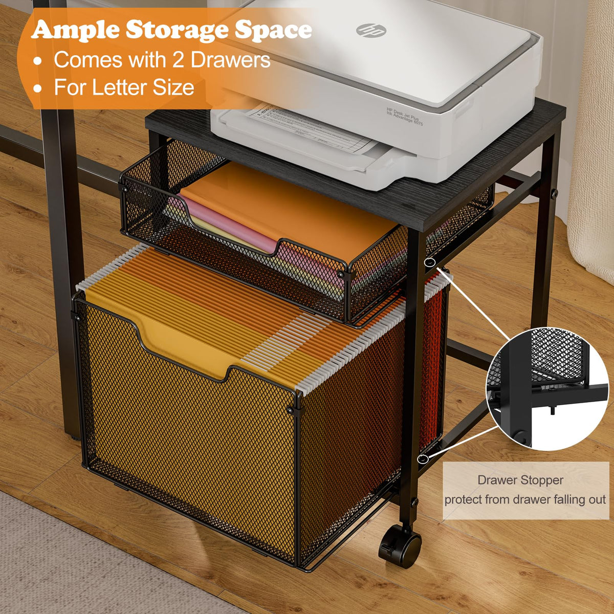 Rolling File Cabinet Cart with Storage Drawer and Lockable Wheels V745206