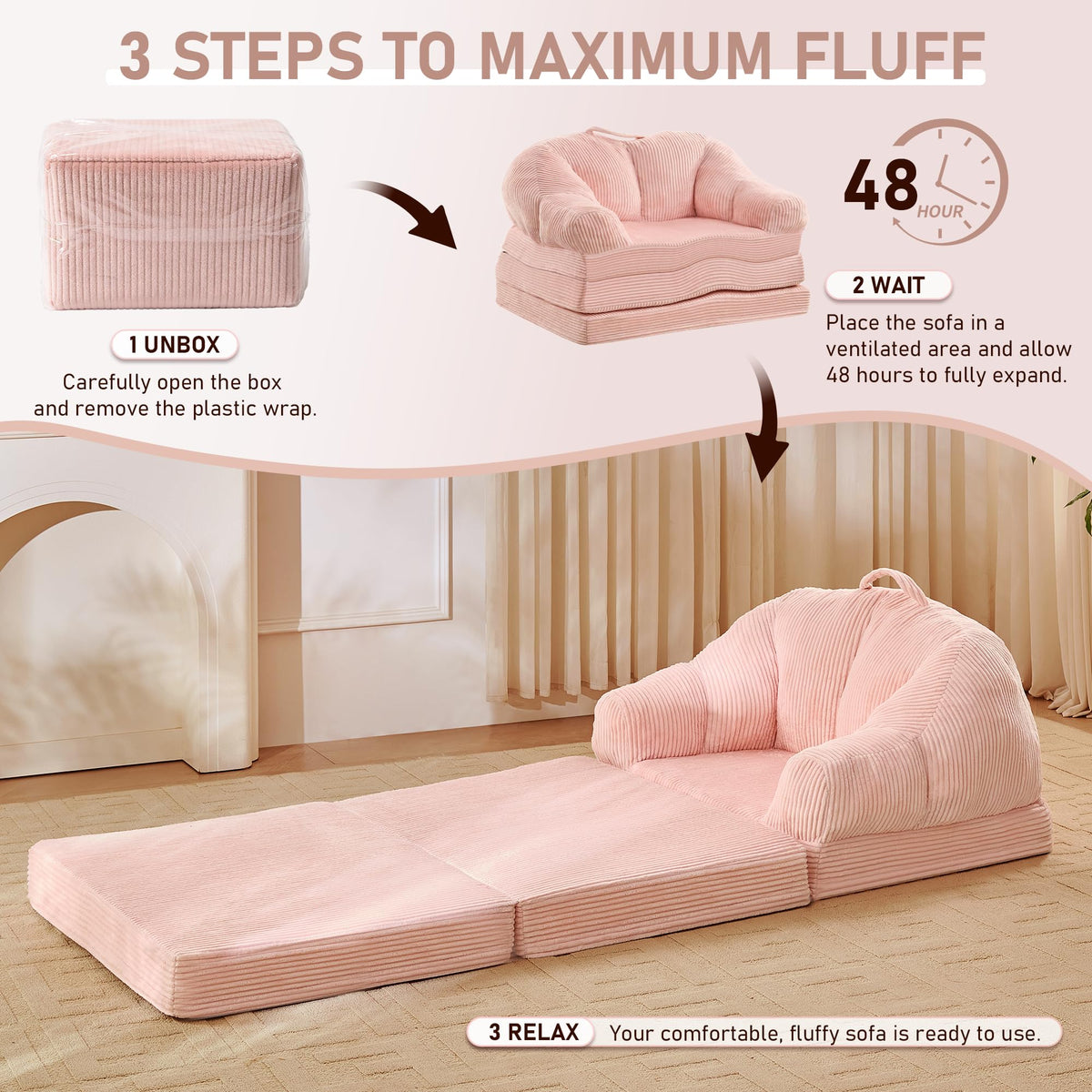 Pink 3-in-1 Convertible Folding Sofa Bed P9829
