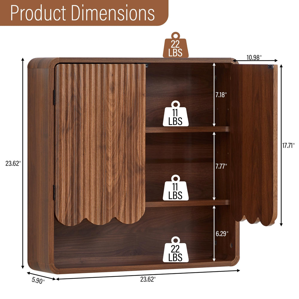 Walnut Fluted Bathroom Wall Cabinet D802313