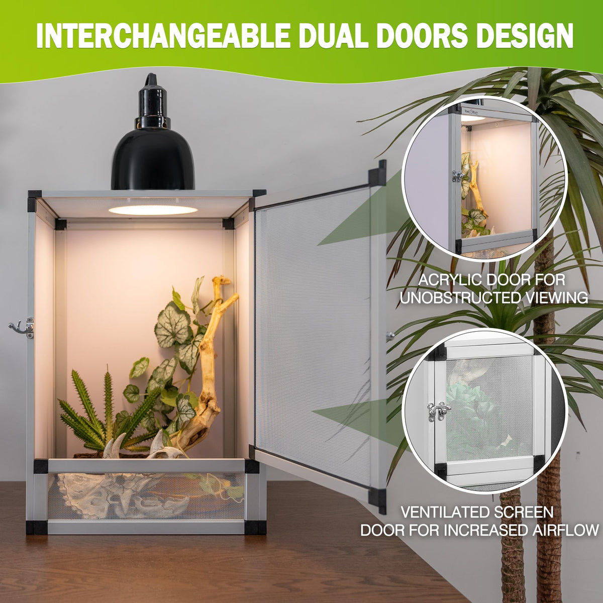 18"x18"x36" Aluminum Frame Reptile Cage with Screen & Acrylic Front Doors I441418
