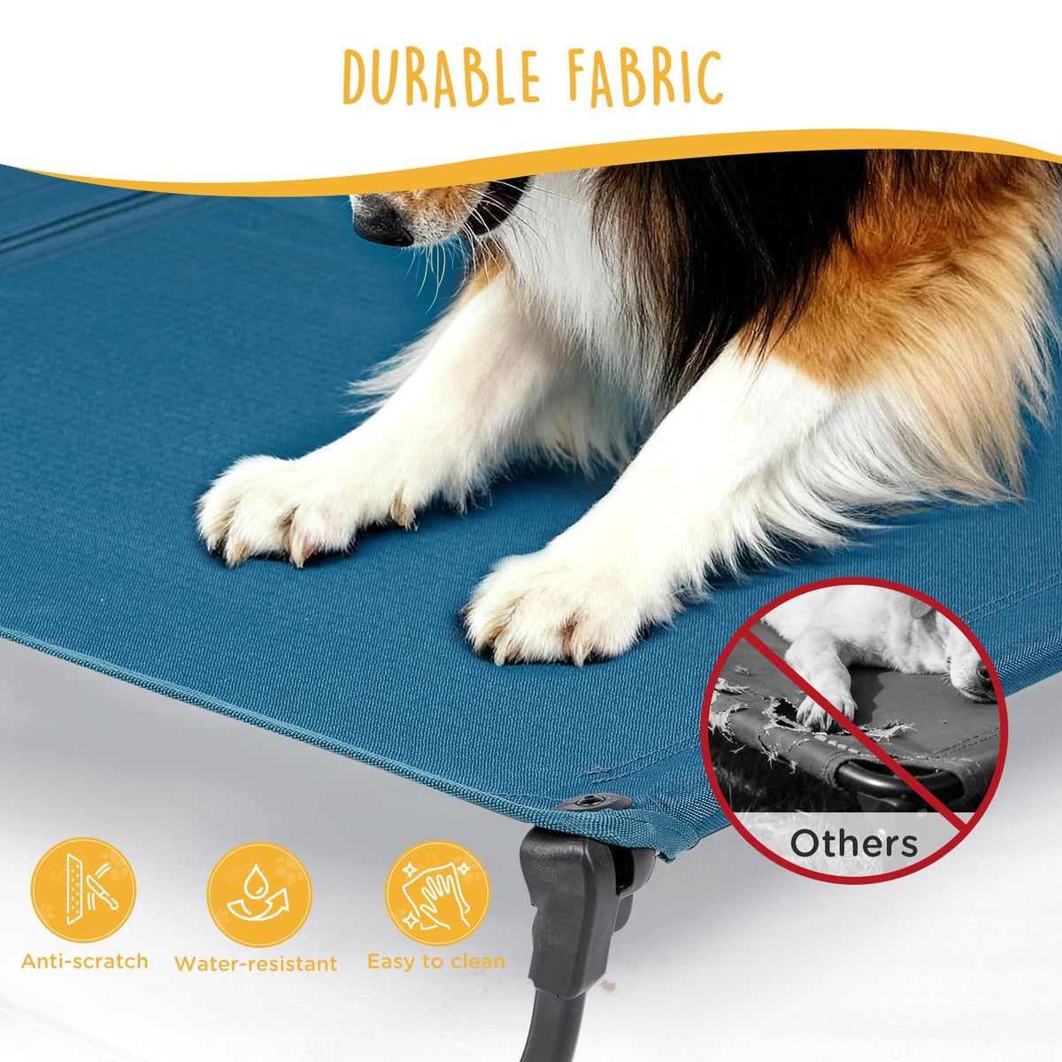Large Elevated Dog Cot with Non-Slip Feet, Dark Blue C32481