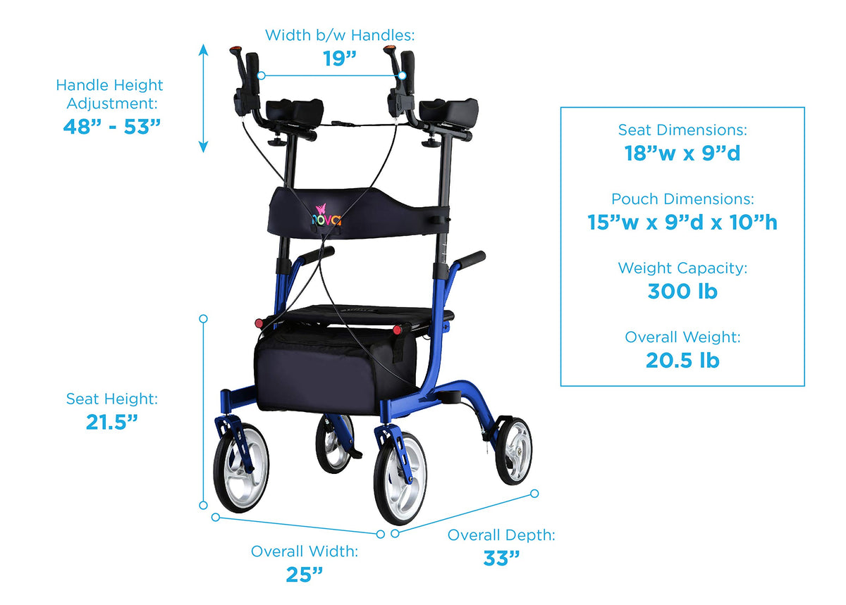 Blue Upright Rollator Walker with 10 Inch Front Wheels Z409