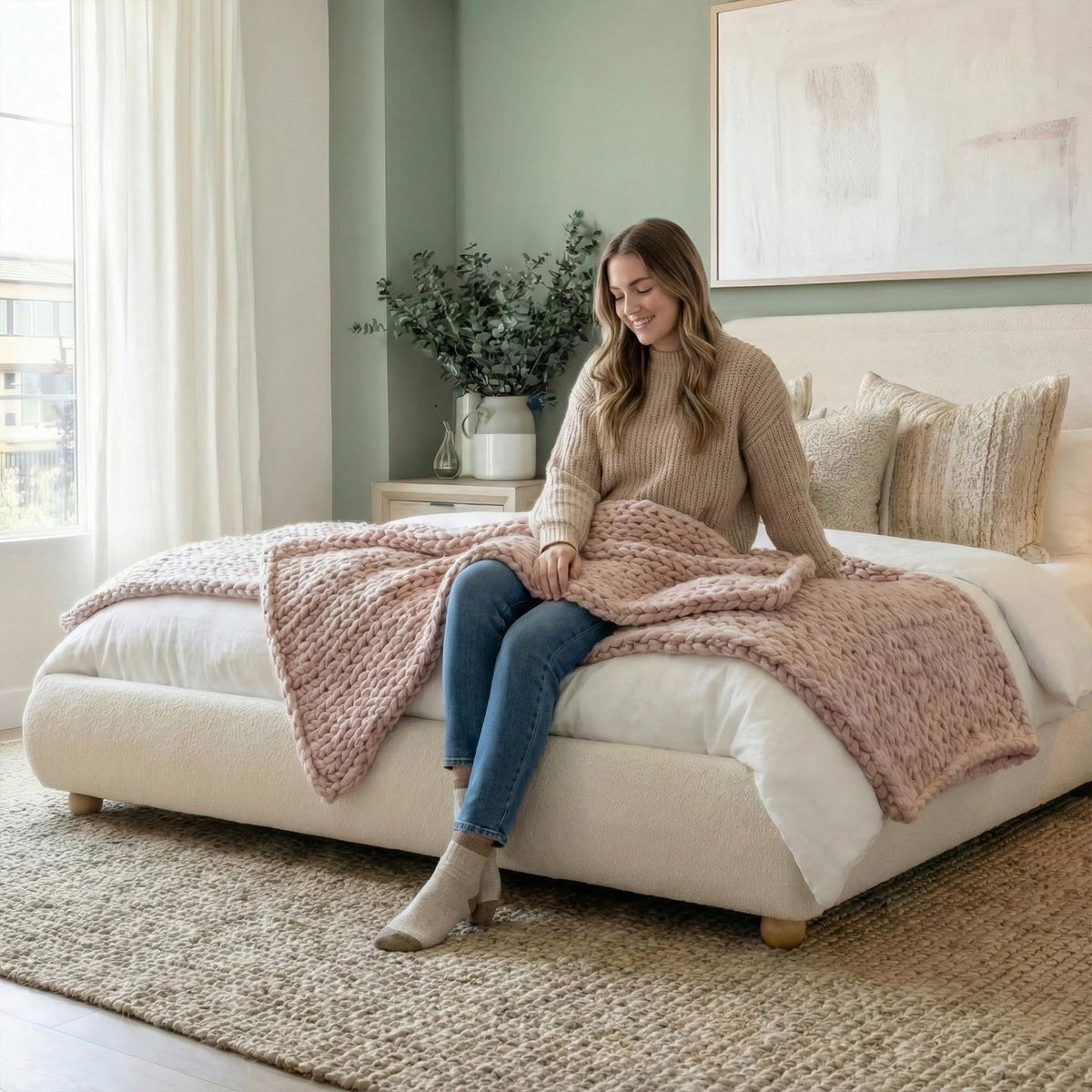 Queen Size Bed Frame with Headboard Beige W393339