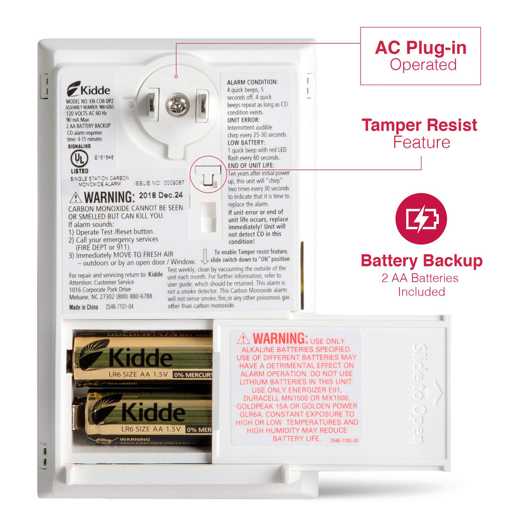 Plug-in Carbon Monoxide Detector with AA Battery Backup A55563