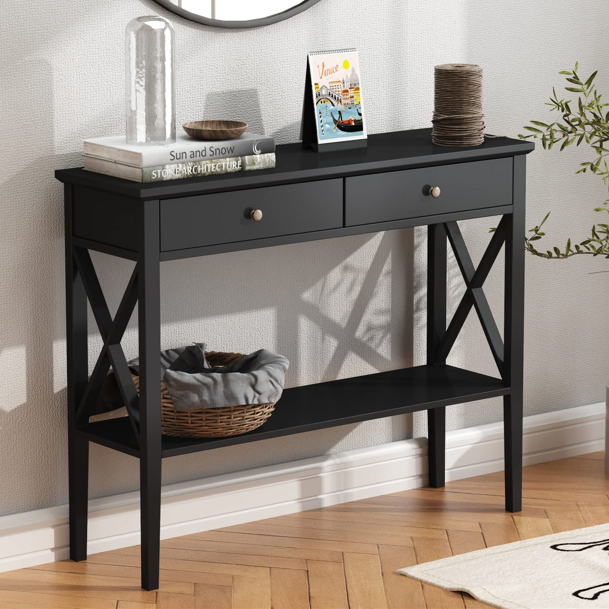 39" Entryway Table with Drawers and Storage Shelf W115