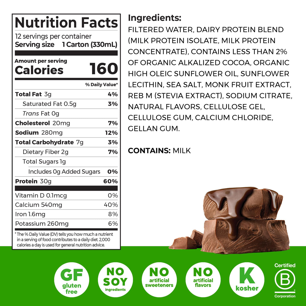 30g High Protein Shake Chocolate Fudge & Vanilla Bean 11 Fl Oz 2 Pack of 12 K231928