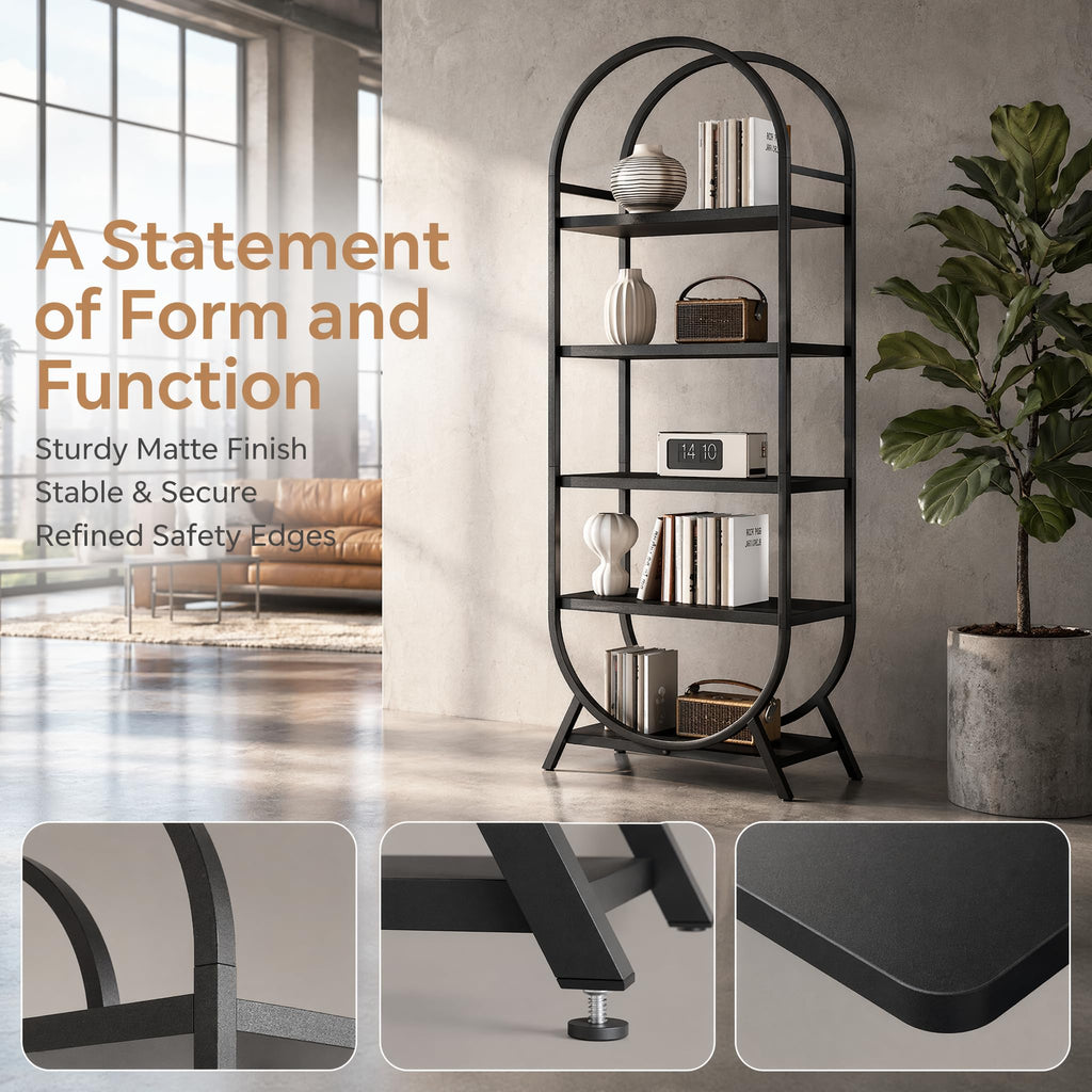 Black 5 Tier Arched Bookshelf S614762