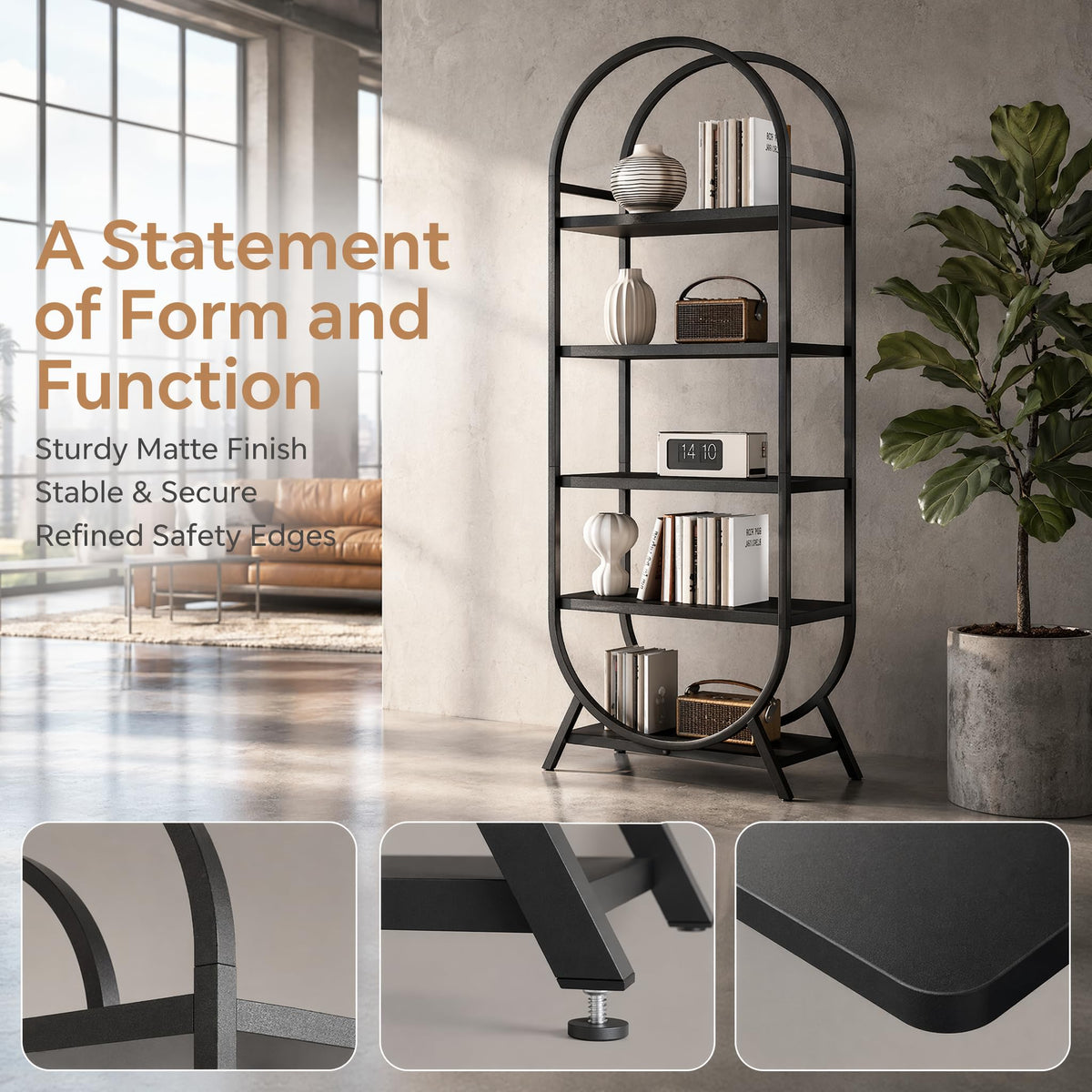 Black 5 Tier Arched Bookshelf S614762