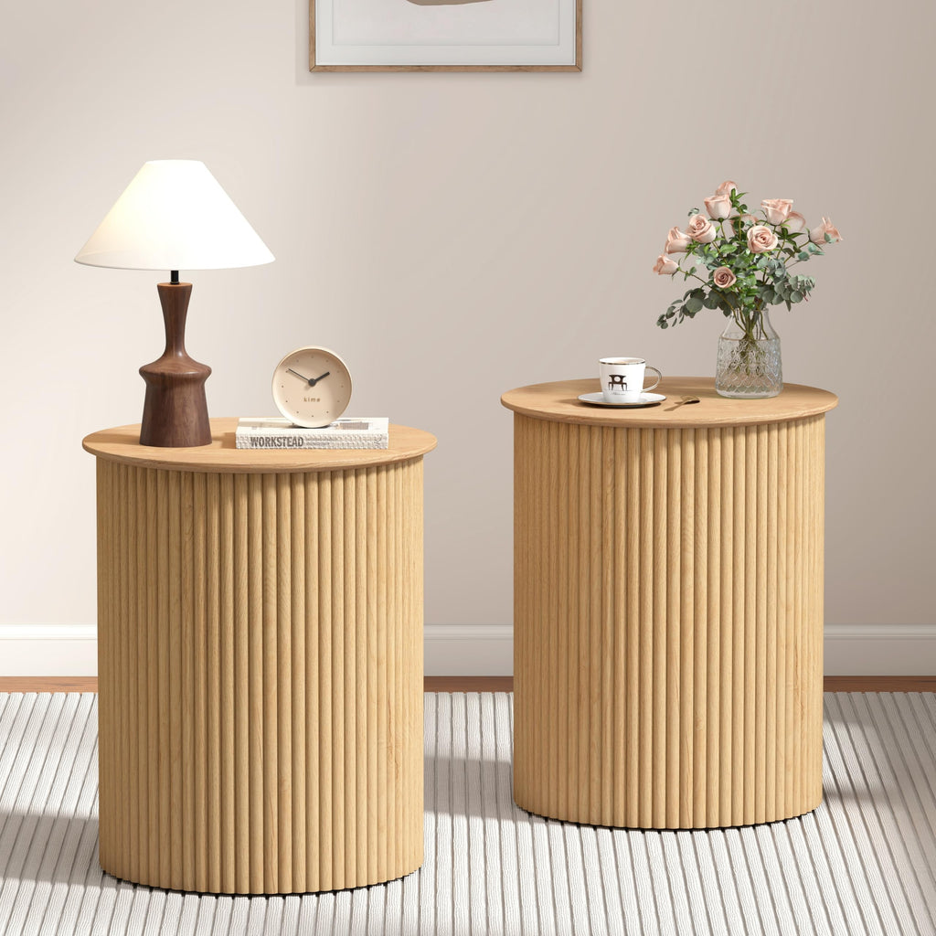 Small Round Wood Side Table Set of 2 O299583