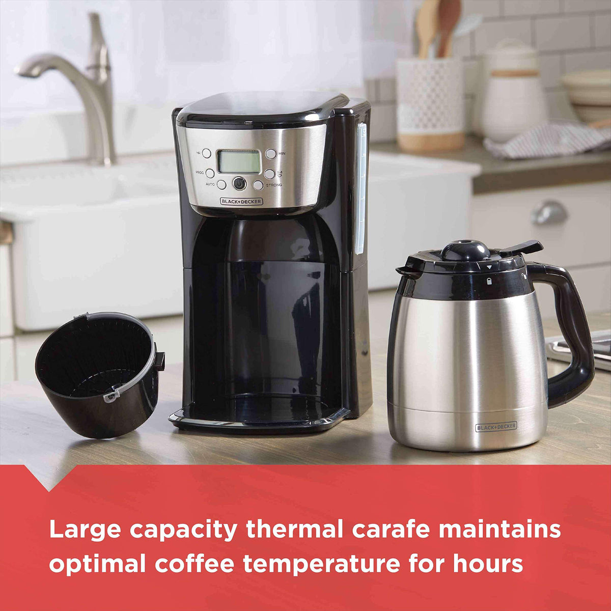 Black and Silver 12 Cup Programmable Thermal Coffee Maker B183650