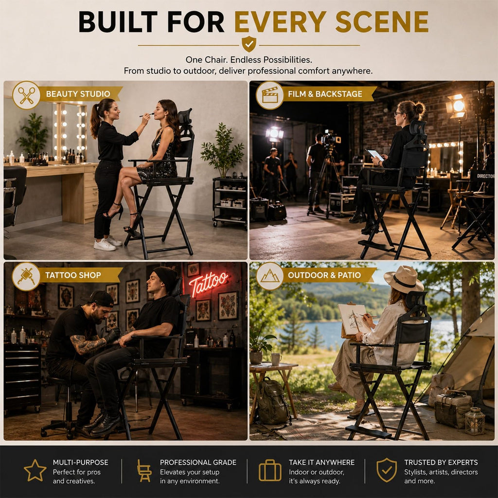 Extra Tall Foldable Directors Chair with Adjustable Mesh Headrest I9902
