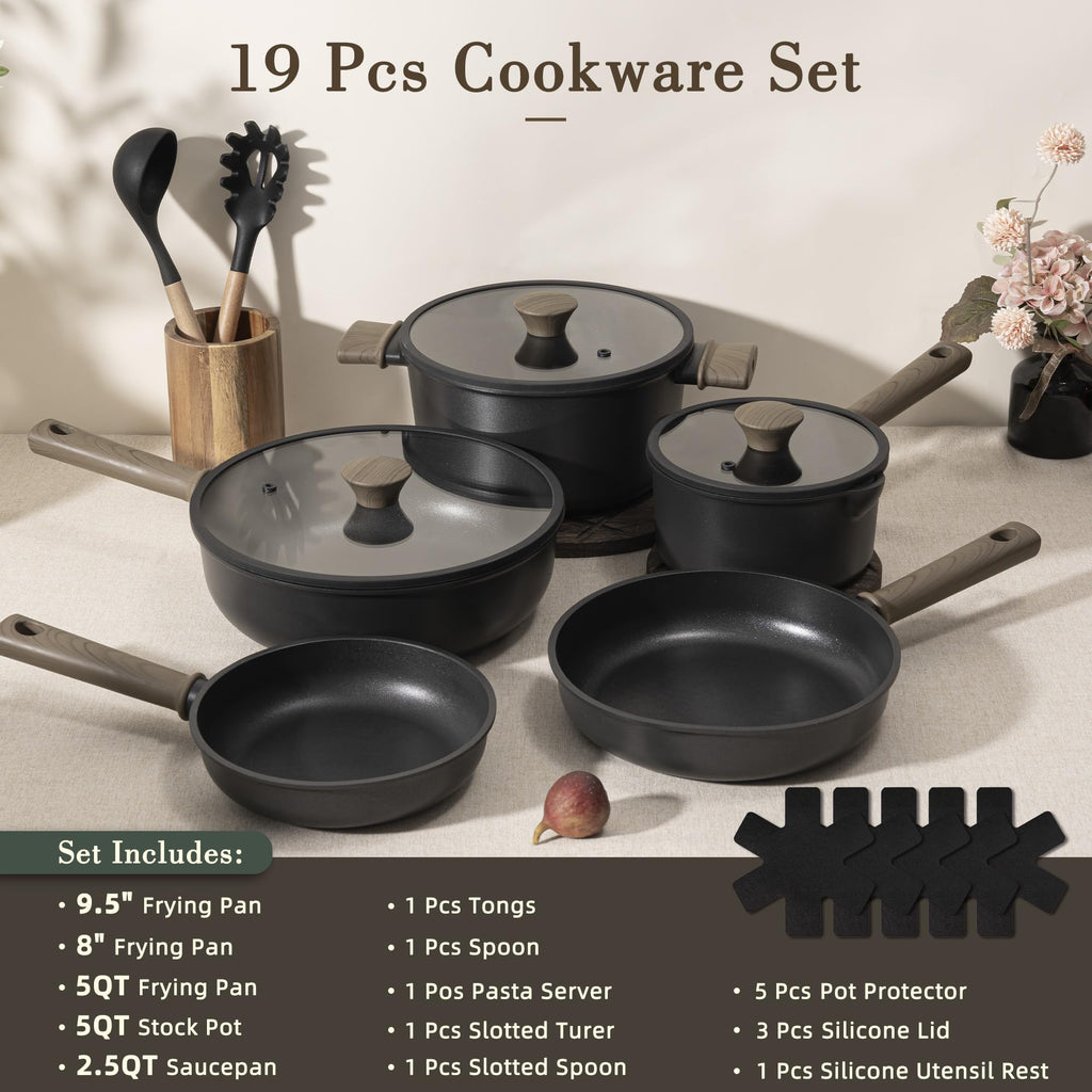 19 Pcs Non Stick Black Titanium Cookware Set A510105