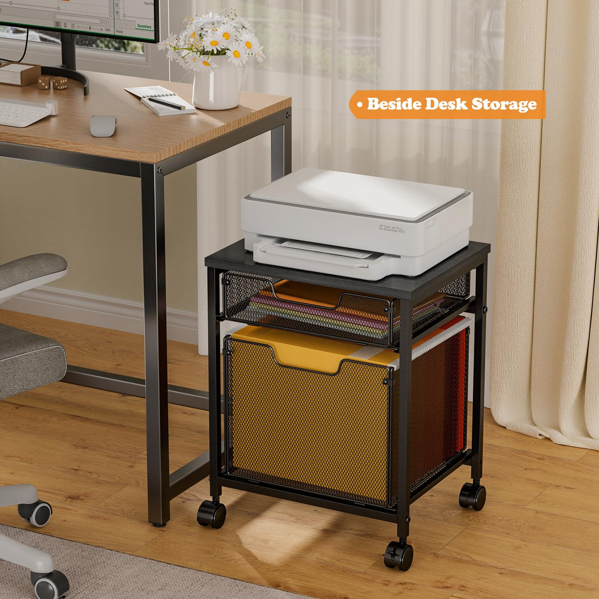 Rolling File Cabinet Cart with Storage Drawer and Lockable Wheels V745206